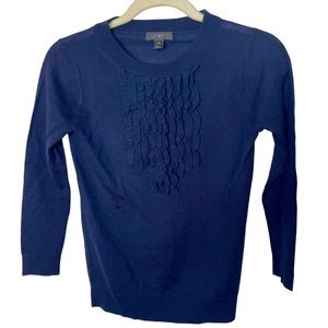 J. Crew Navy Blue Tippi Ruffle Chest Sweater in‎ Size XXS